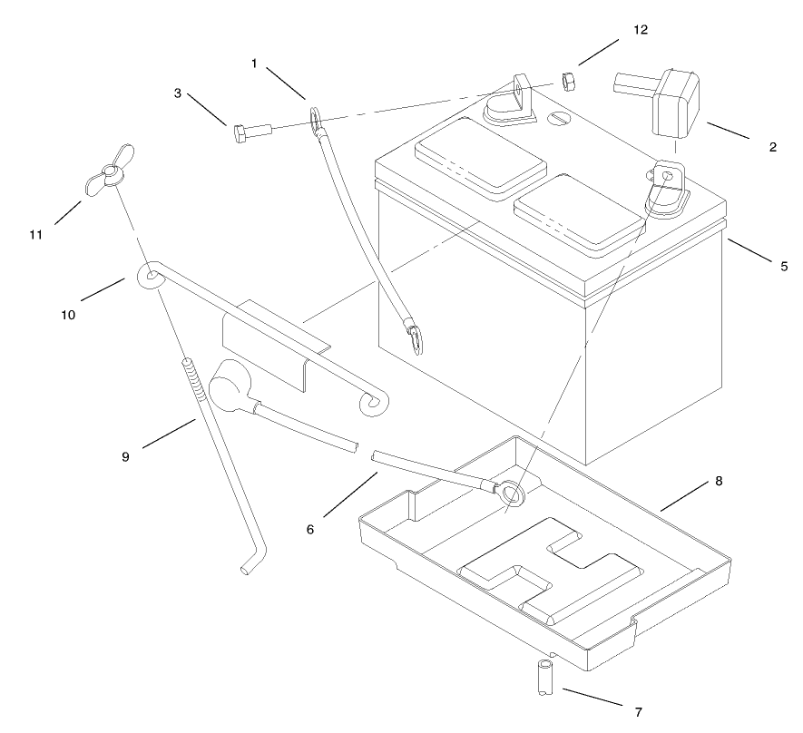 Battery Assembly Diagram and Parts List for 73428 8900001 - 8900499 Toro Lawn Tractor
