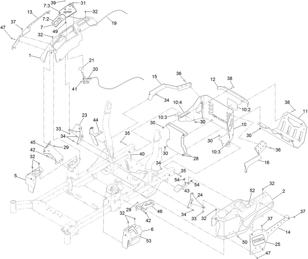 Control Console And Guard Assembly Diagram and Parts List for 74472 400000000-402099999 Toro Lawn Tractor