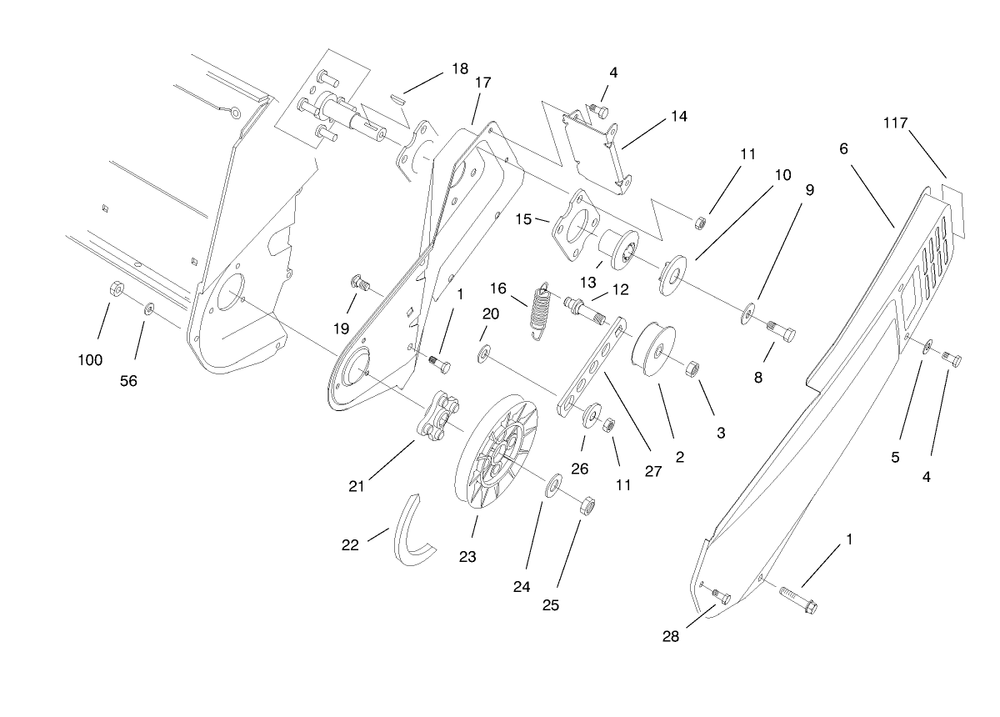 Pulley And Belt Cover Assembly Diagram and Parts List for 38171 8900001 - 8999999 Toro Snow Blower