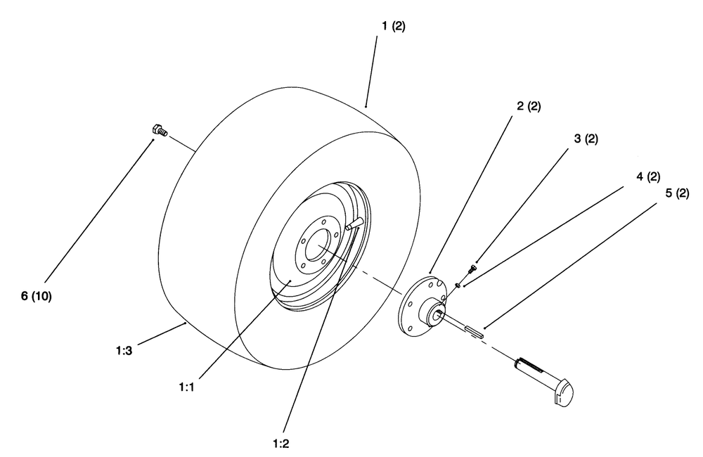 Rear Wheel Diagram and Parts List for 72043 6900001 - 6999999 Toro Lawn Tractor