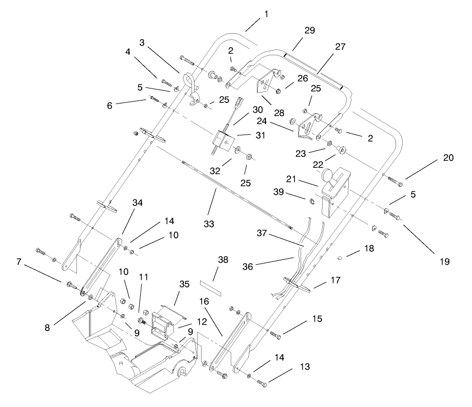 Handle Assembly Diagram and Parts List for 22161 8900001 - 8999999 Toro Lawn Mower