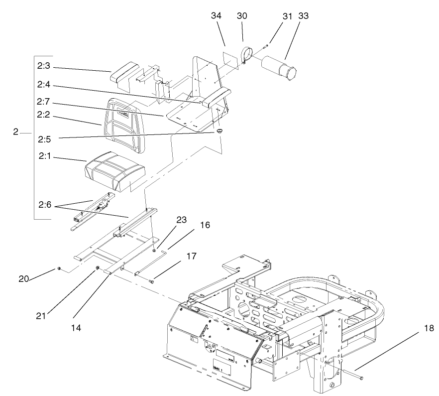 Seat Assembly Diagram and Parts List for 74228 (220000001-220999999)(2002) Toro Lawn Mower
