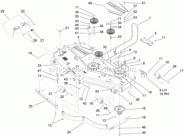 Deck Assembly Diagram and Parts List for 74284 280000001-280999999 Toro Lawn Mower