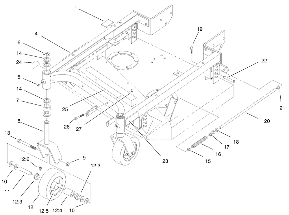 Carrier Frame And Castor Assembly Diagram and Parts List for 30135 890001 - 899999 Toro Lawn Mower