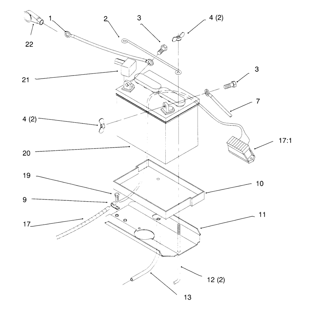 Battery Diagram and Parts List for 72084 6900001 - 6999999 Toro Lawn Tractor