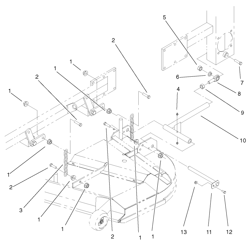 Frame And Deck Assembly Diagram and Parts List for 74213 (210000001-210999999)(2001) Toro Lawn Mower