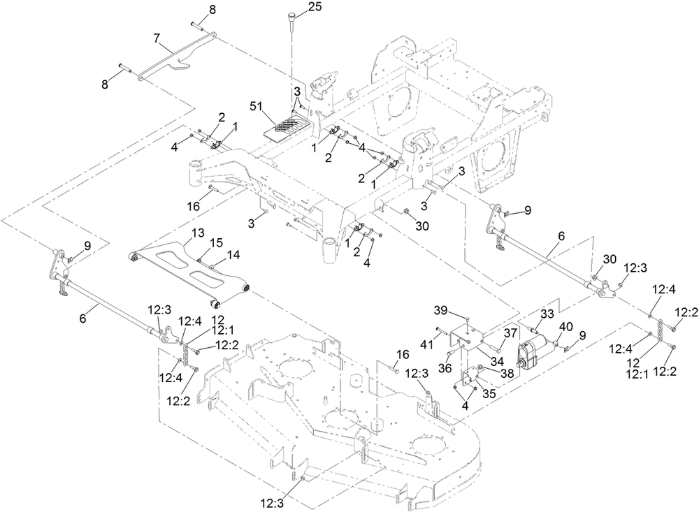 Deck Lift Assembly Diagram and Parts List for 74055 410147886-411425684 Toro Lawn Tractor