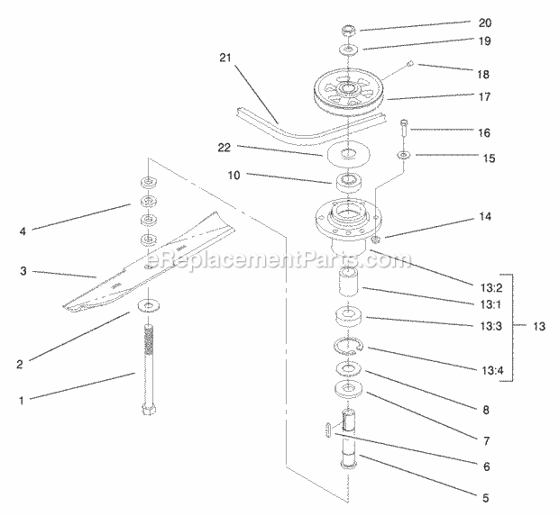 Spindle Assembly Diagram and Parts List for 30194 220000001-220999999 Toro Lawn Mower