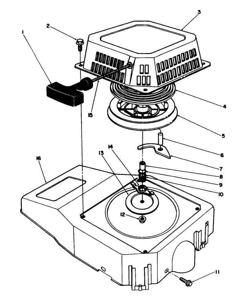 Recoil Assembly Diagram and Parts List for 20627C 6000001 - 6999999 Toro Lawn Mower