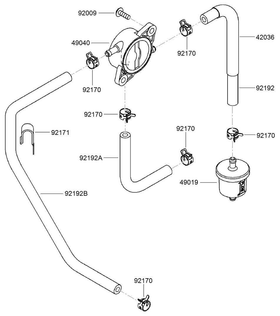 Fuel Pump And Filter Assembly Diagram and Parts List for 22973G 400000000 - 401999999 Toro Lawn Tractor Accessories