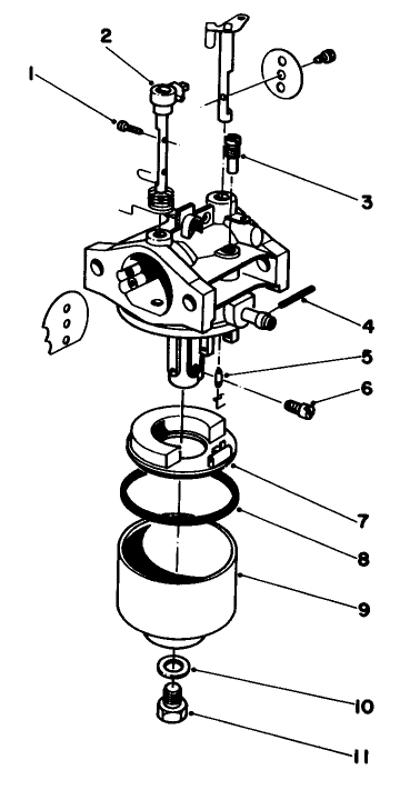 Carburetor Assembly Diagram and Parts List for 20581 3000001 - 3999999 Toro Lawn Mower