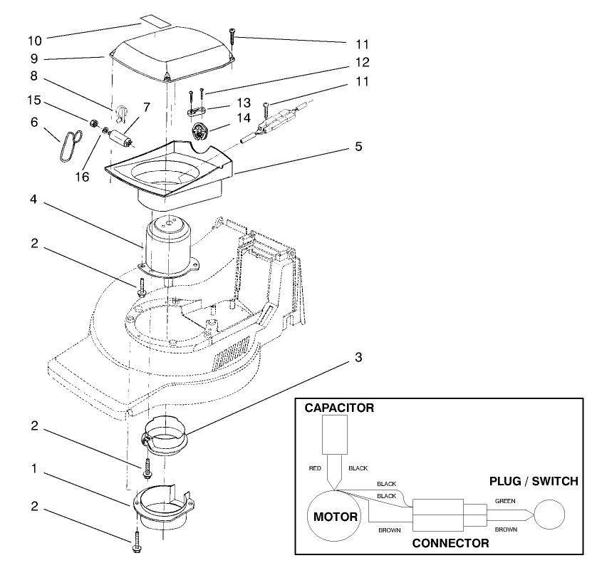 Motor Assembly Diagram and Parts List for 21050B 6900001 - 6999999 Toro Lawn Mower