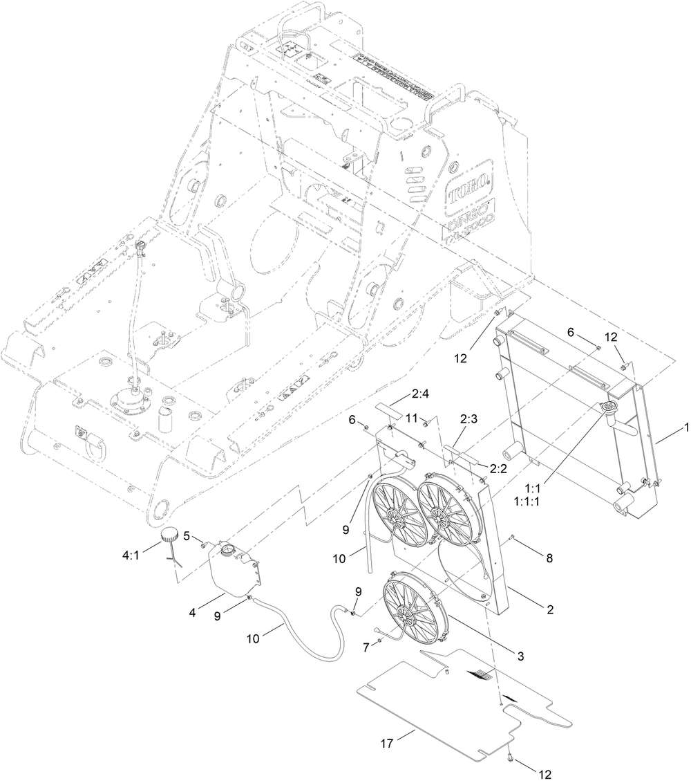 Radiatior And Fan Assembly Diagram and Parts List for 22530 414400000 - 999999999 Toro Lawn Tractor Accessories