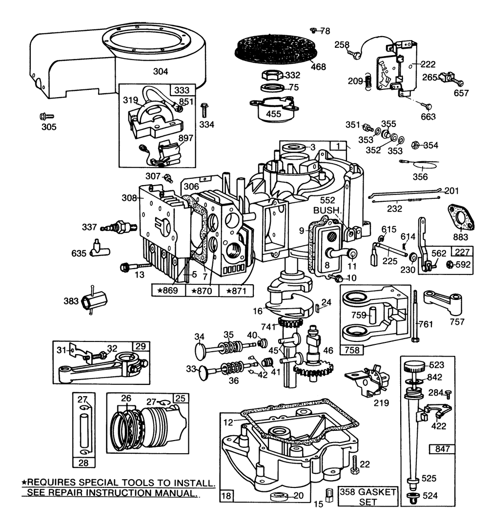 Engine Briggs & Stratton Model 253707-0157-01 (Model 57360) Diagram and Parts List for 57360 5000001 - 5999999 Toro Lawn Tractor