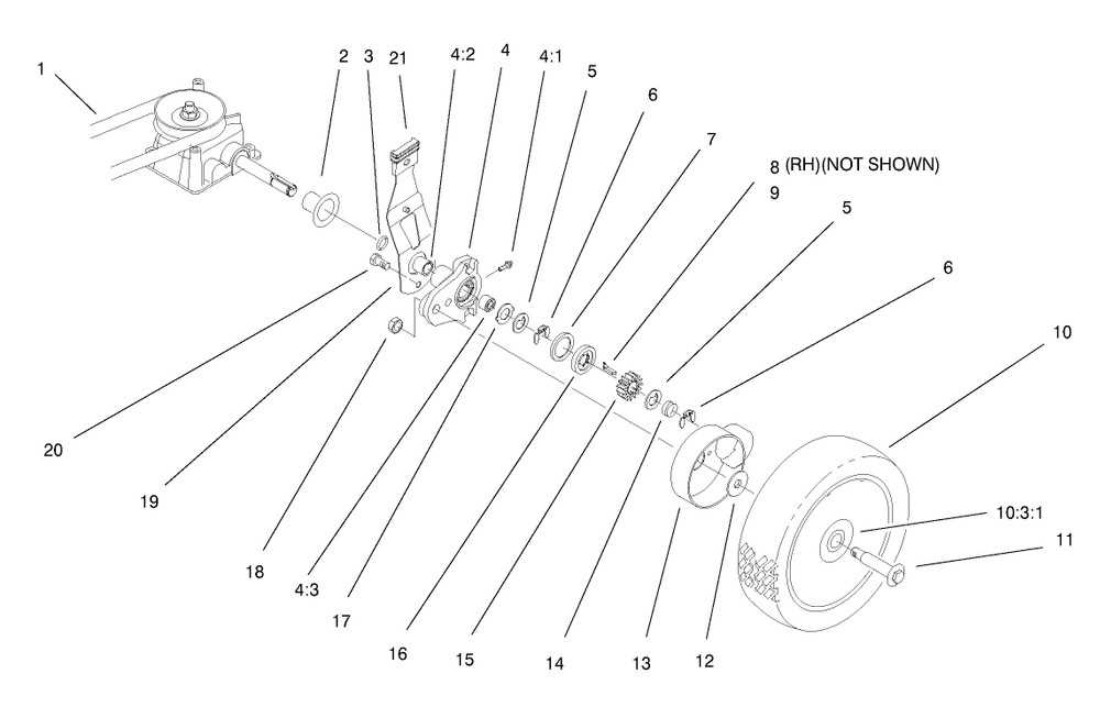 Gear Case & Wheel Assembly Diagram and Parts List for 20043 9900001 - 9999999 Toro Lawn Mower