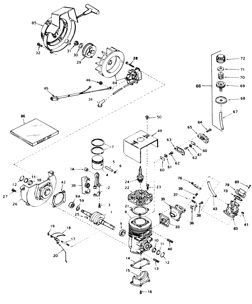 Engine Assembly Engine, Tecumseh Model No. Ah 520 Type 1574b Diagram and Parts List for 31506 7000001 - 7999999 Toro Snow Blower
