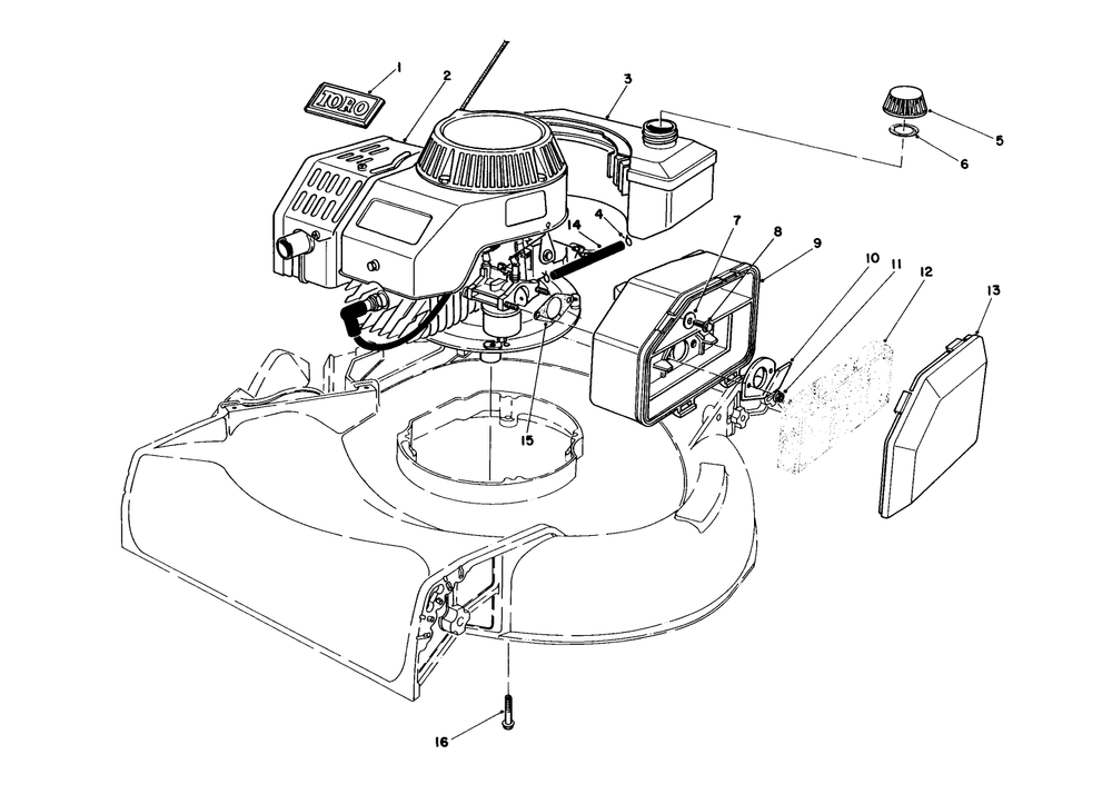 Engine Assembly Diagram and Parts List for 16580 4000001 - 4999999 Toro Lawn Mower
