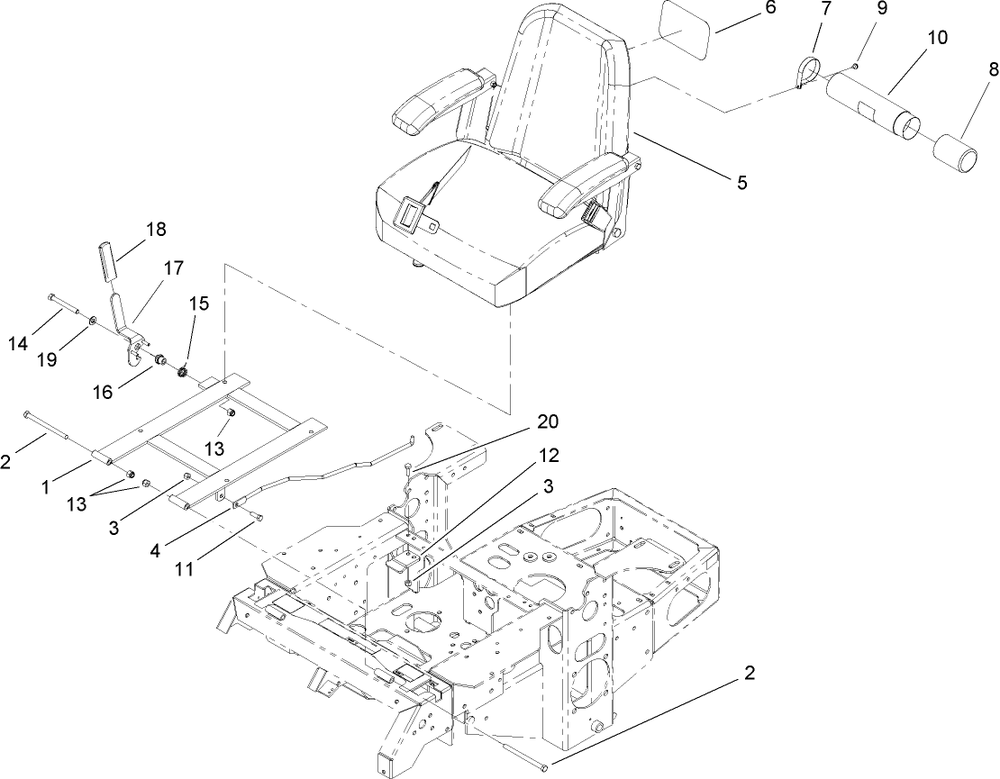 Seat And Bracket Assembly Diagram and Parts List for 74415 (250000001-250005000)(2005) Toro Lawn Mower