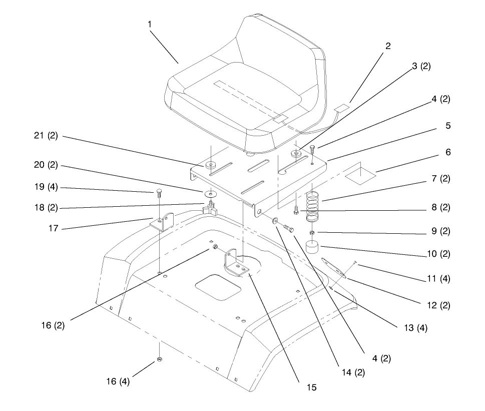 Seat Diagram and Parts List for 72064 8900600 - 8999999 Toro Lawn Tractor