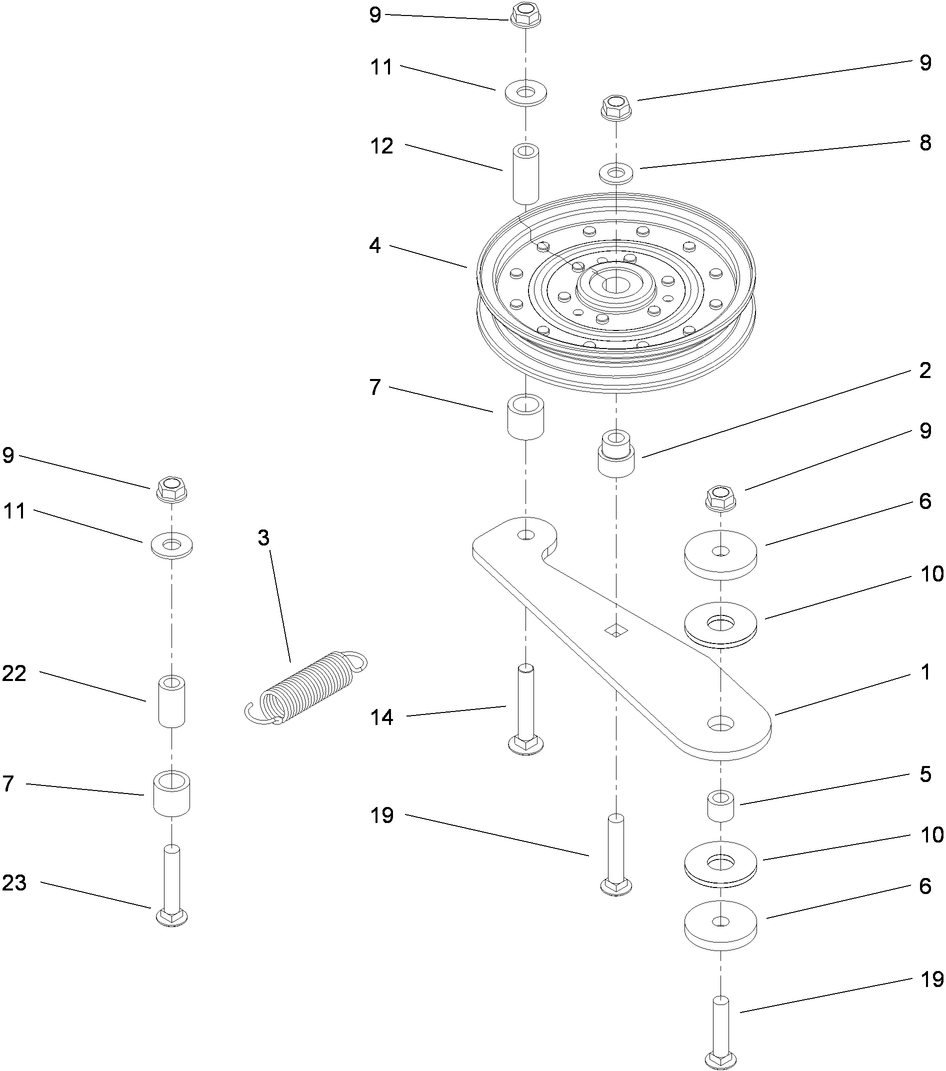 Spring Idler Assembly Diagram and Parts List for 74279TE (316000001-316999999)(2016) Toro Lawn Tractor