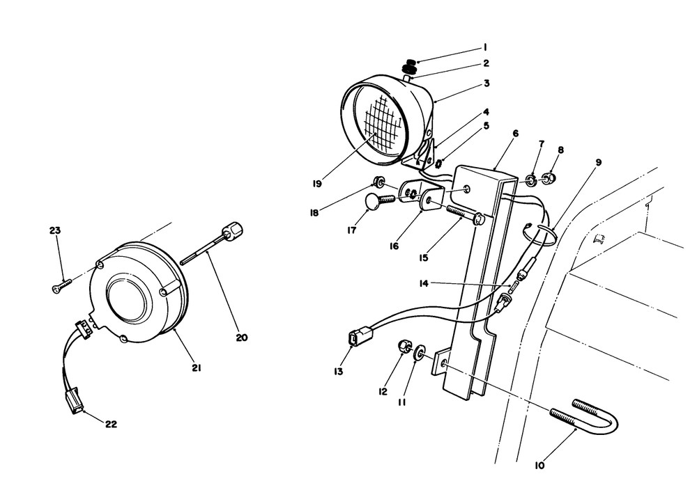 Light Assembly Diagram and Parts List for 38574 0000001 - 0999999 Toro Snow Blower