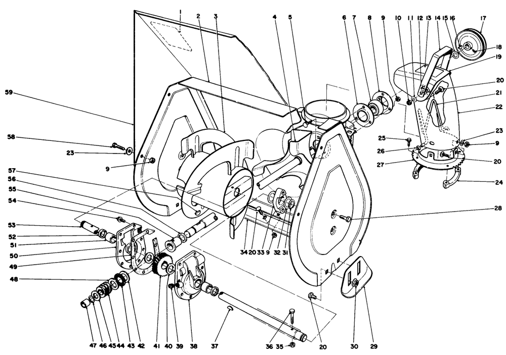Auger Assembly Diagram and Parts List for 38056 5000001 - 5999999 Toro Snow Blower