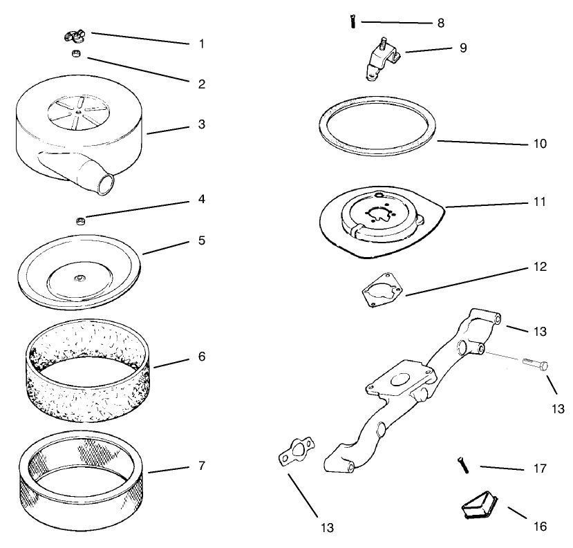 Air Intake/Filtration Diagram and Parts List for 30612 890001 - 899999 Toro Lawn Tractor