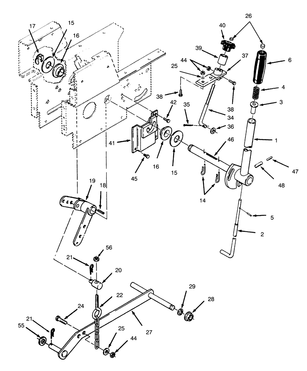 Manual Lift Linkage Diagram and Parts List for 73400 6900001 - 6999999 Toro Lawn Tractor