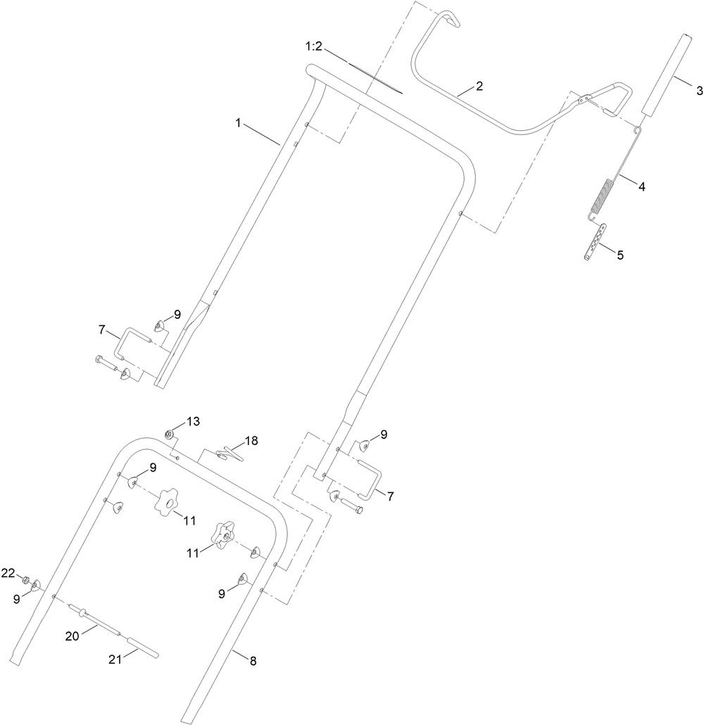 Handle Assembly Diagram and Parts List for 38756 413986045 - 415999999 Toro Snow Blower