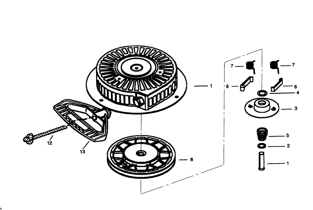 Rewind Starter No. 590733 Diagram and Parts List for 38590 6900001 - 6999999 Toro Snow Blower