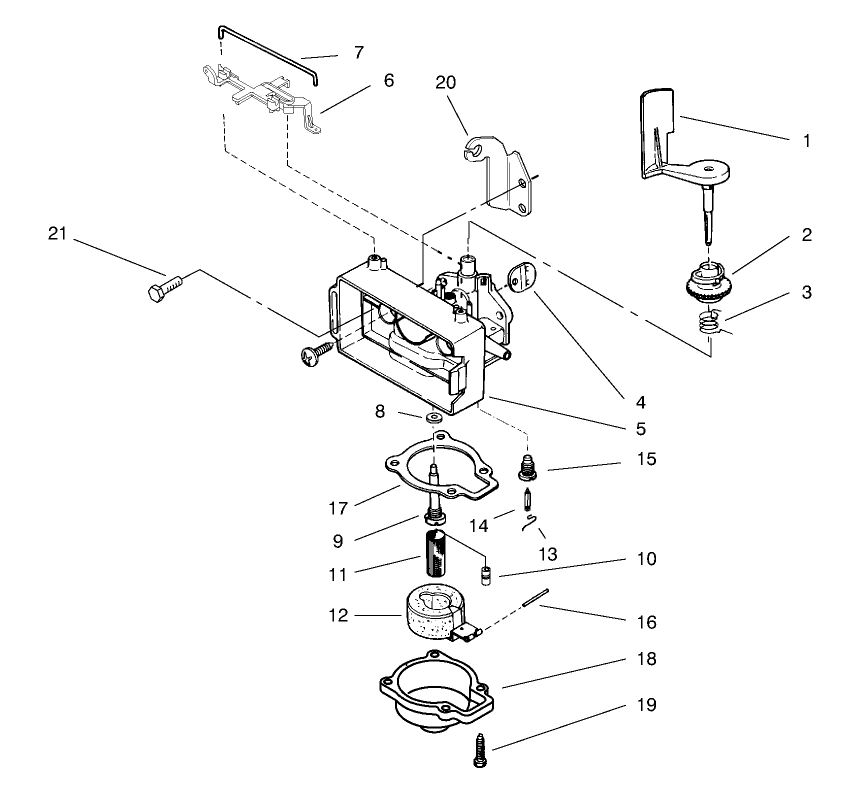 Carburetor Assembly Diagram and Parts List for 20711 9900001 - 99999999 Toro Lawn Mower