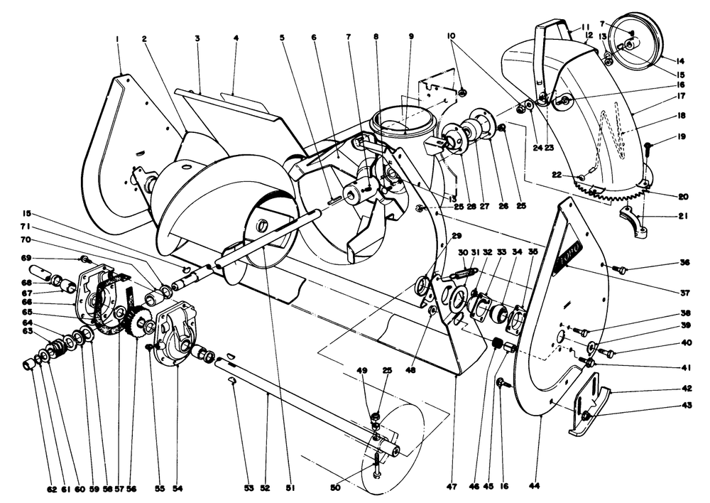 Auger Assembly Diagram and Parts List for 38050 0000001 - 0999999 Toro Snow Blower
