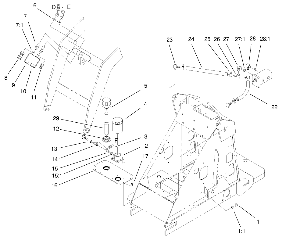 Hydraulic Cover And Hose Assembly Diagram and Parts List for 22302 990001 - 999999 Toro Lawn Tractor Accessories