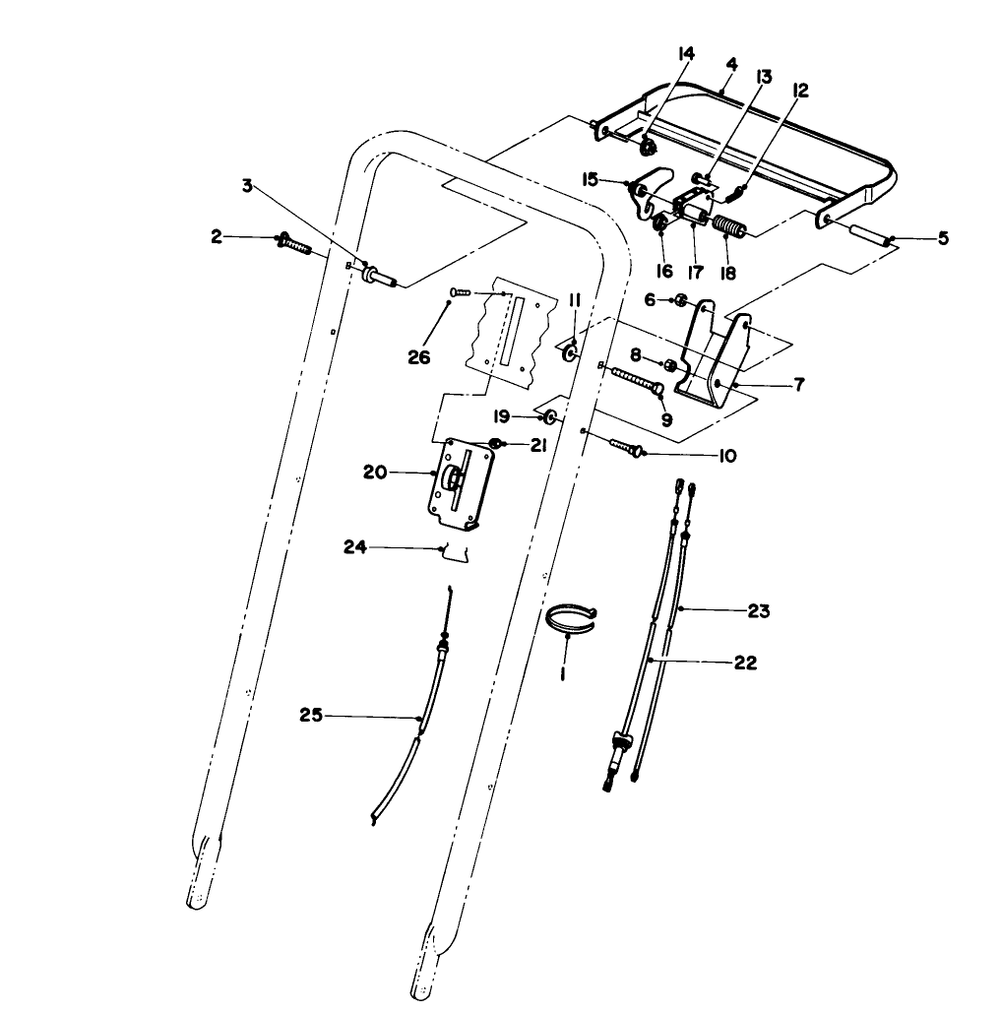 Traction Control Assembly Diagram and Parts List for 22043 3900965 - 3999999 Toro Lawn Mower