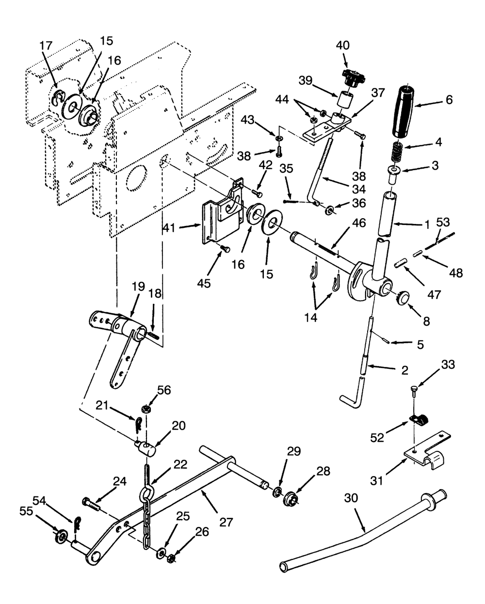 Manual Lift Linkage Diagram and Parts List for 73320 3900001 - 3999999 Toro Lawn Tractor
