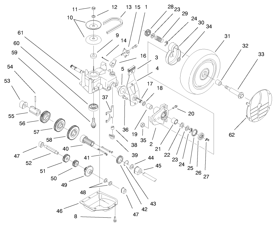 Gear Case Assembly Diagram and Parts List for 20778 7900001 - 7999999 Toro Lawn Mower