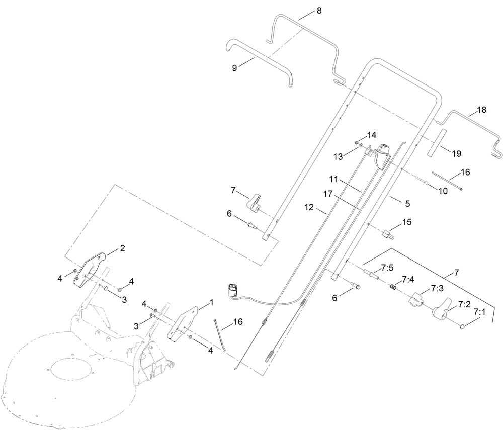 Upper Handle Assemlby Diagram and Parts List for 21356T 400000000 - 409999999 Toro Lawn Mower