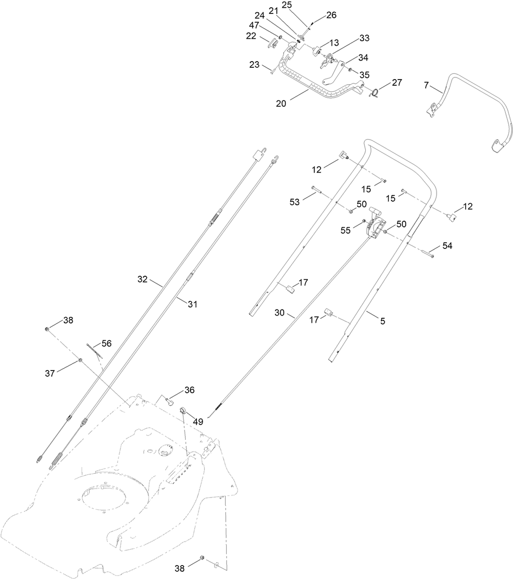 Handle Assembly Diagram and Parts List for 02657 407000000-410069999 Toro Lawn Mower
