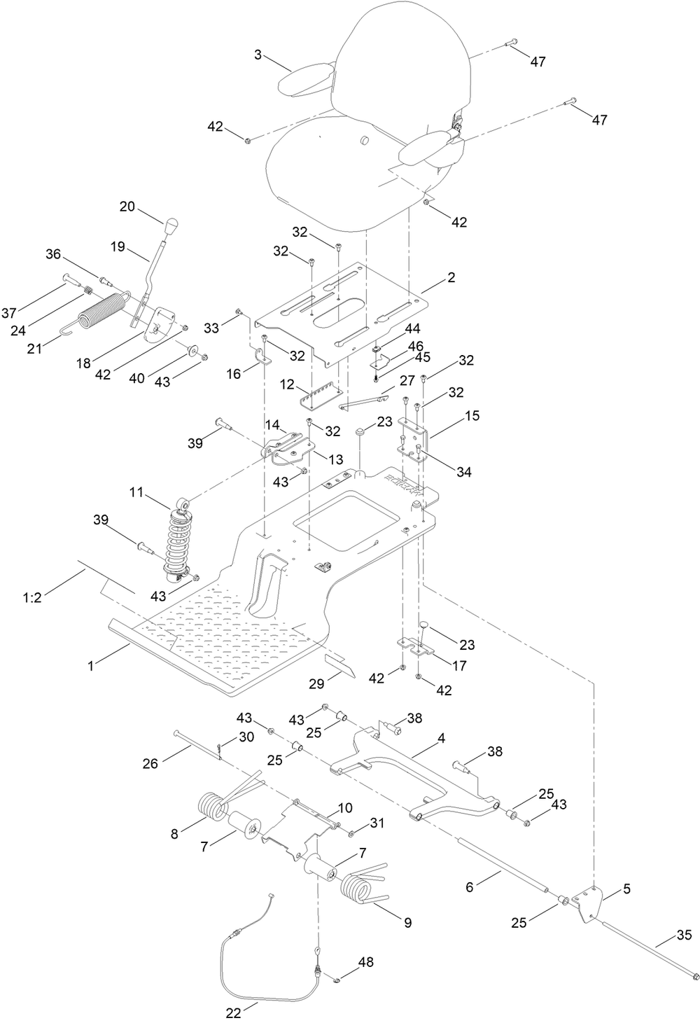 Seat Assembly Diagram and Parts List for 75756 400000000 - 412799999 Toro Lawn Tractor