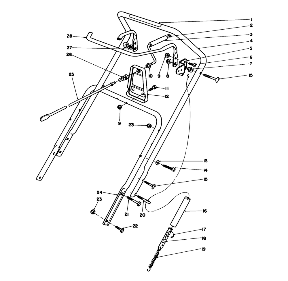Handle Assembly Diagram and Parts List for 38180 2000001 - 2999999 Toro Snow Blower
