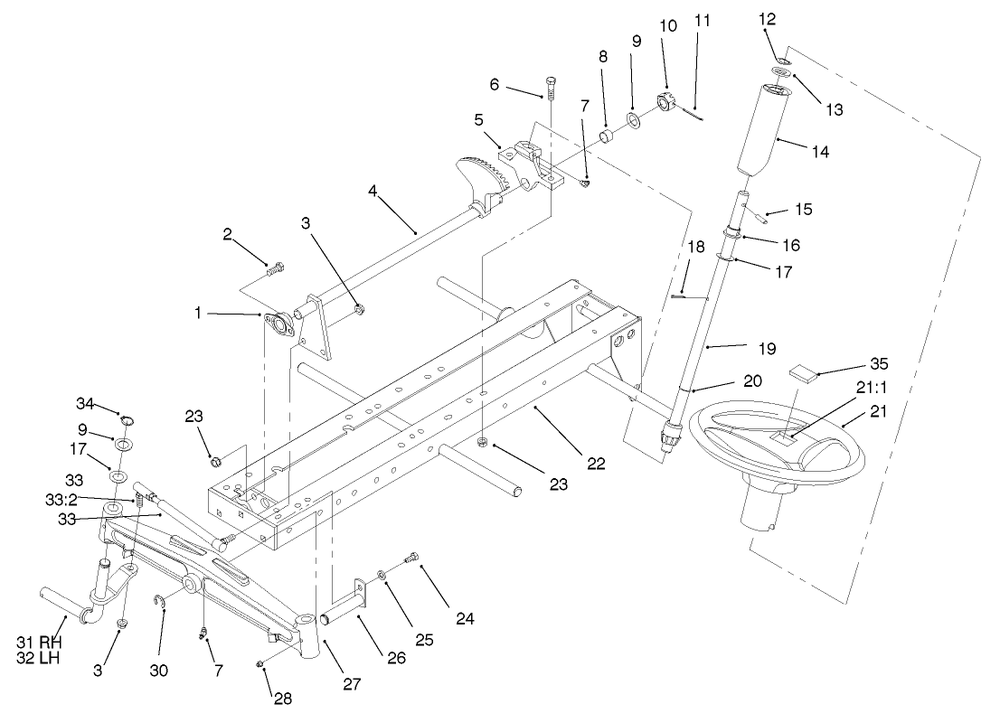 Frame Axle And Steering System Diagram and Parts List for 73448 8900001 - 8900499 Toro Lawn Tractor