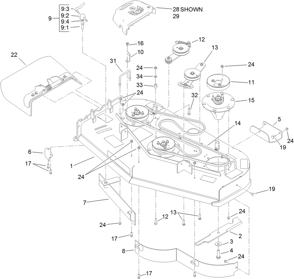 Deck Assembly Diagram and Parts List for 79548 (311000001-311999999)(2011) Toro Lawn Mower
