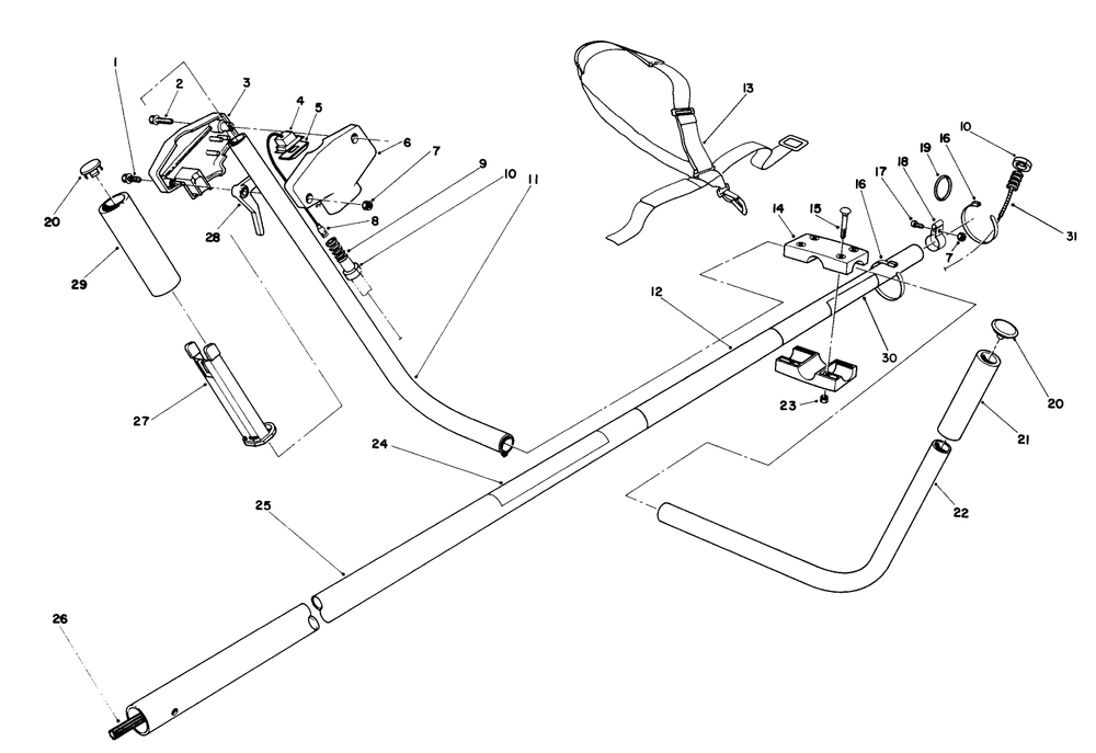 Handle Assembly Diagram and Parts List for 51675 2000001 - 2999999 Toro Trimmer