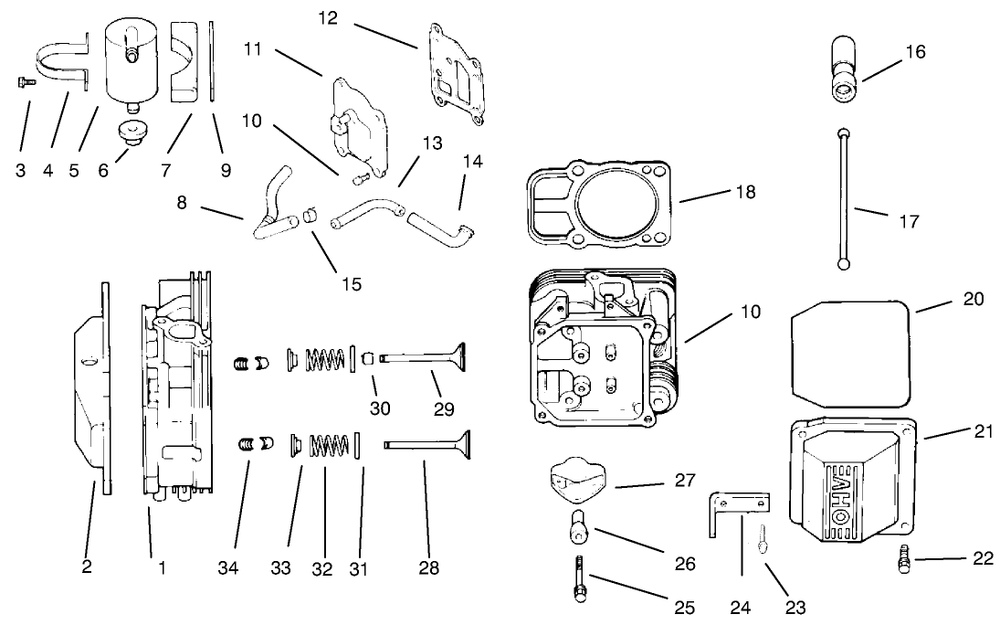 Head/Valve/Breather Diagram and Parts List for 72110 7900001 - 7999999 Toro Lawn Tractor