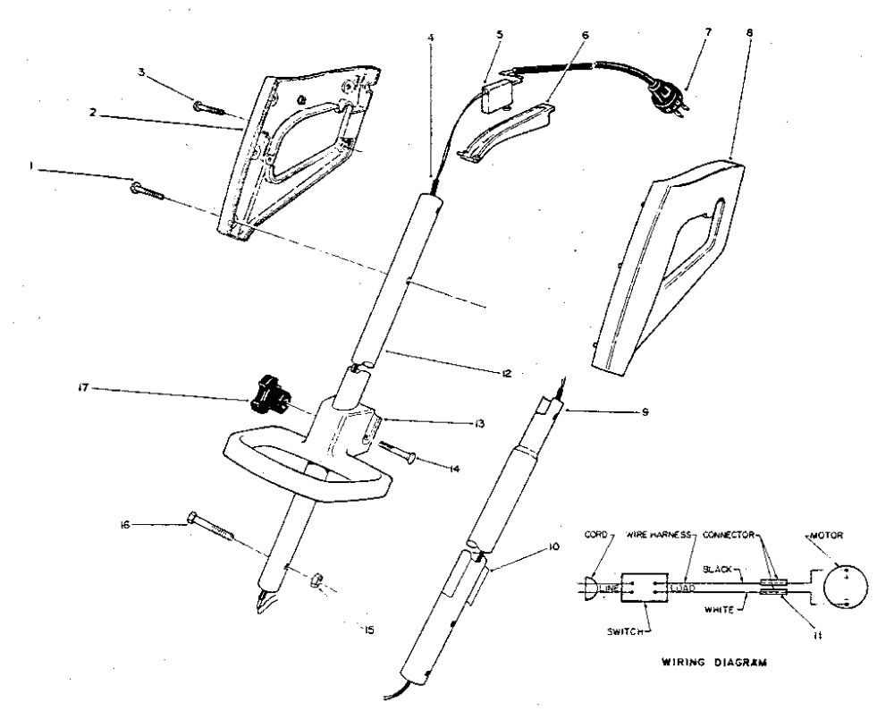 Handle Assembly Diagram and Parts List for 1410  Toro Trimmer