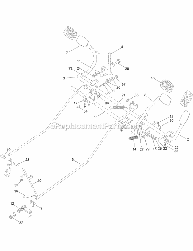 Travel Pedals And Brake Assembly Diagram and Parts List for 74585 316000001-316999999 Toro Lawn Mower
