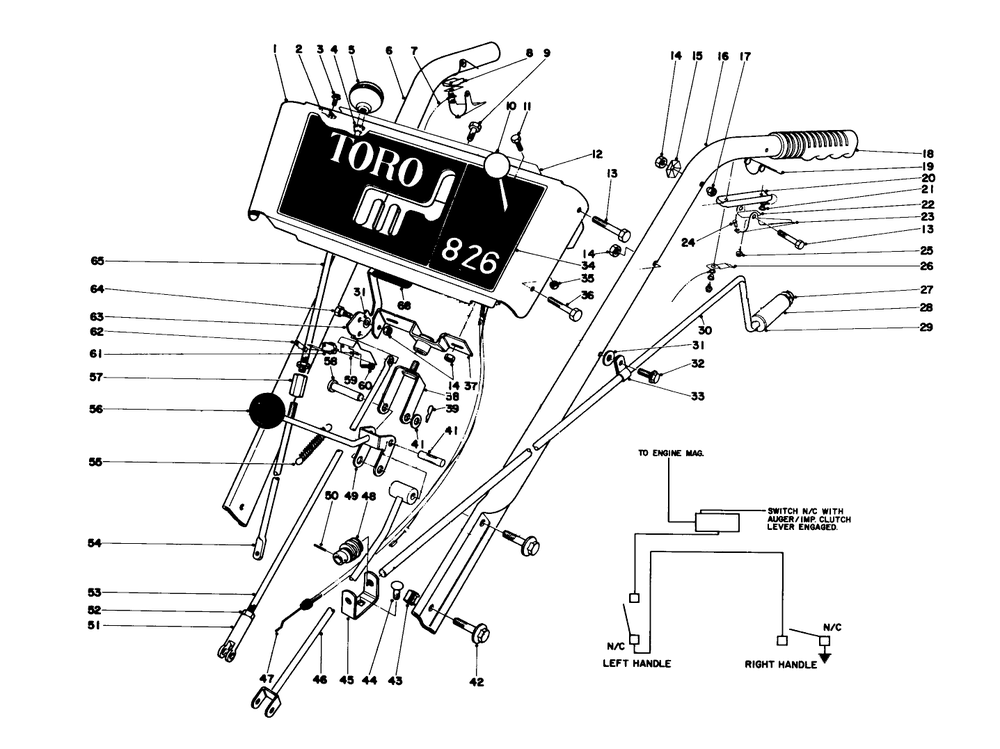 Handle Assembly Diagram and Parts List for 31823 5000001 - 5999999 Toro Snow Blower
