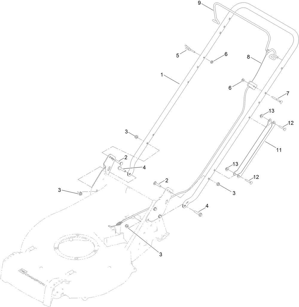 Handle And Brake Assembly Diagram and Parts List for 22289 404800000-409999999 Toro Lawn Mower