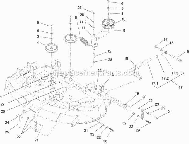 Idler, Pulley/Lift Strut And Chain Assembly Diagram and Parts List for 74164 240000001-240999999 Toro Lawn Mower
