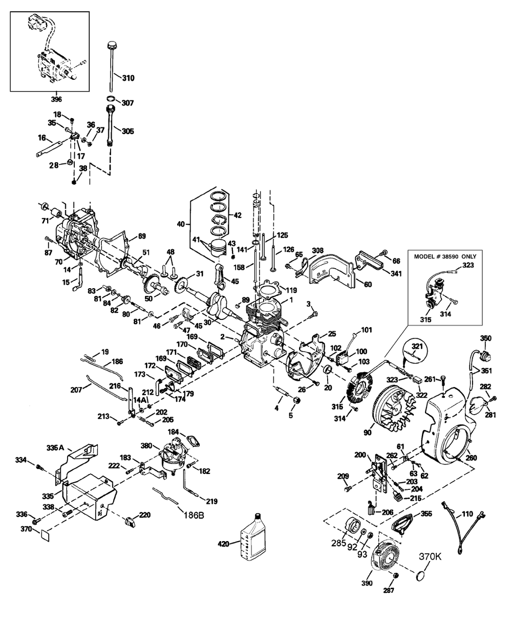 Engine Assemblies Ohsk 120-222023f And 120-222024f (Cont.) Diagram and Parts List for 38590 7900001 - 7999999 Toro Snow Blower